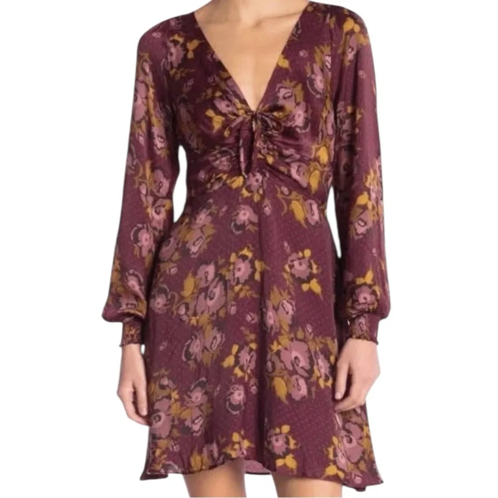 FREE PEOPLE Morning Light Mini Dress Floral Polka Dot Long Sleeve Size 0 -- NWT